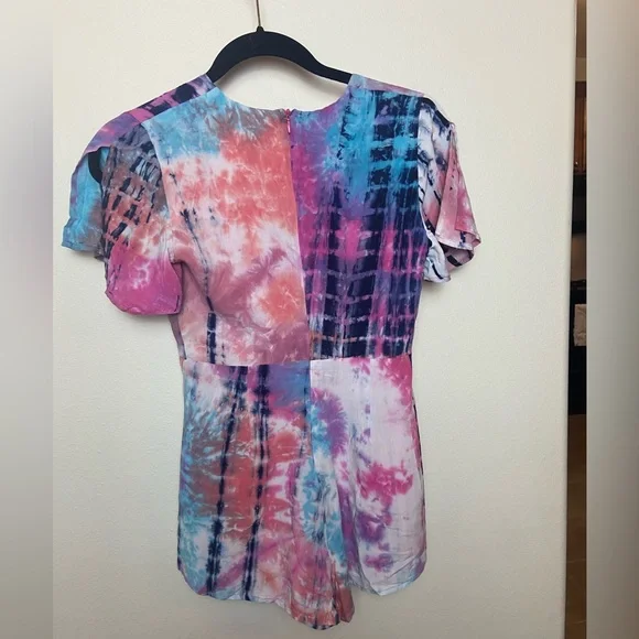 Colorful Tie-Dye v-neck Romper by Blue Blush - Picture 4 of 8